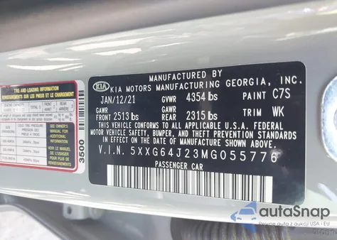 2021 Kia K5 Gt-Line z USA, uszkodzony, nr VIN 5XXG64J23MG055776